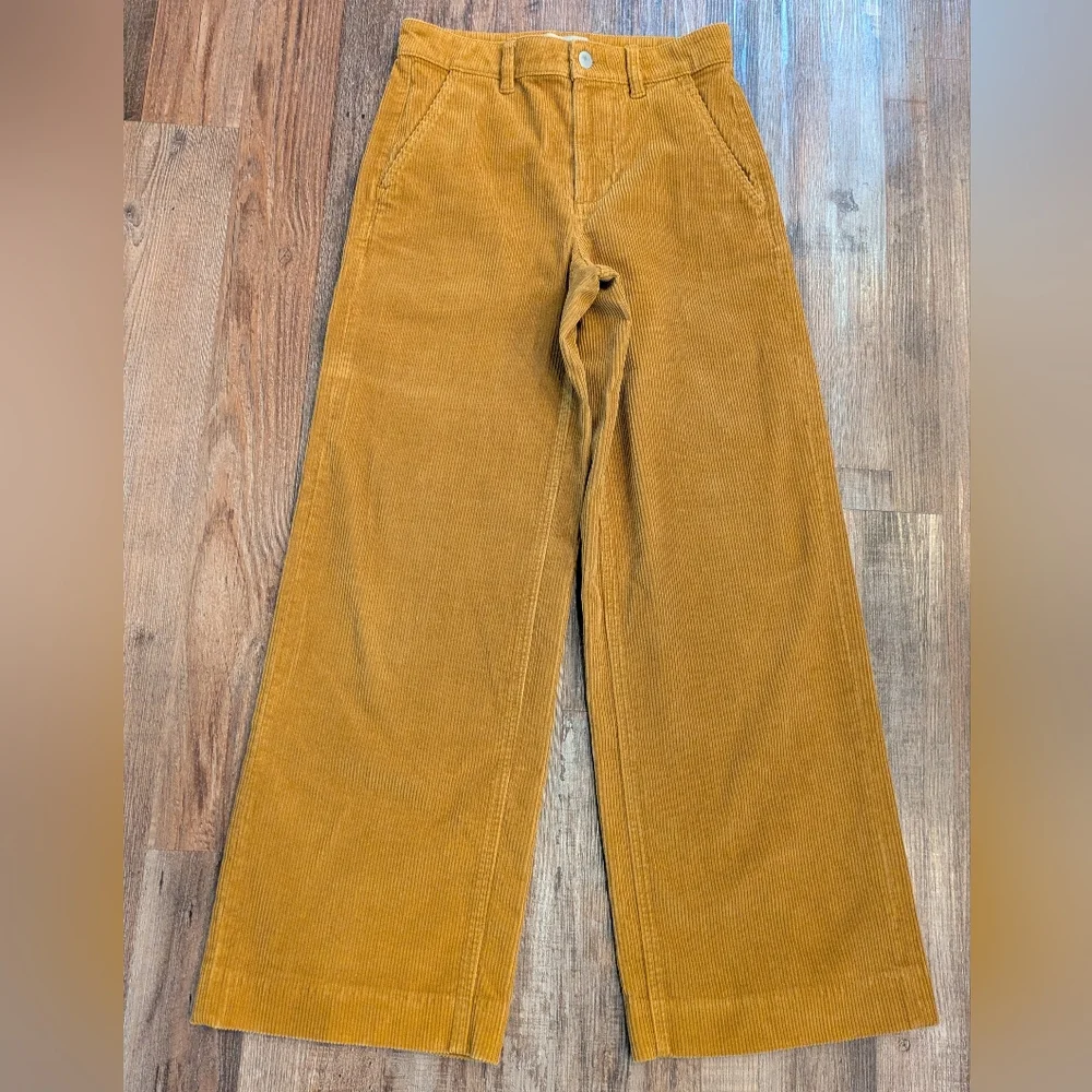 Everlane Corduroy Wide Leg Pants Trousers High Rise Mustard Brown Cotton Sz 2 - Picture 3 of 15